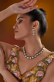 Black Rhodium Finish Kundan Polki Necklace Set