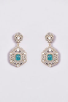 Gold Finish Aqua Stone & Pearl Floral Choker Necklace Set