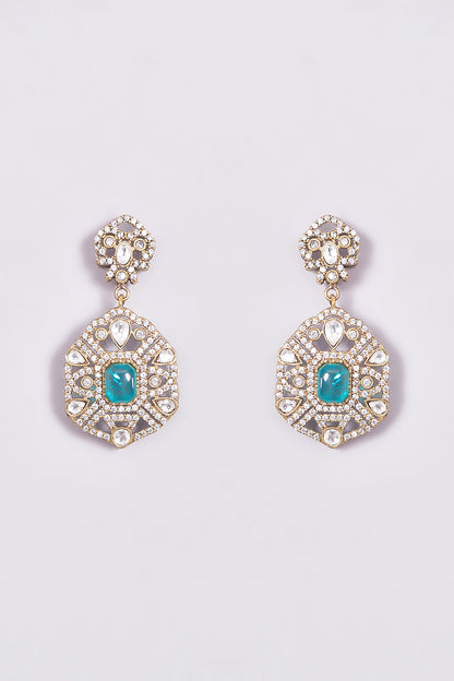 Gold Finish Aqua Stone & Pearl Floral Choker Necklace Set