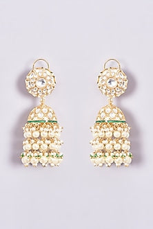 Gold Plated Kundan Polki & Pearl Drop Meenakari Jhumka Earrings