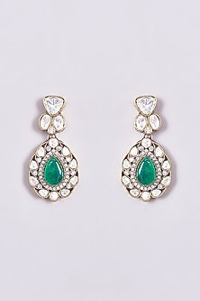 Gold Finish Green Stone & Kundan Polki Floral Necklace Set