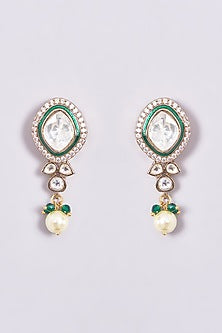 Black Rhodium Finish Kundan Polki & Pearl Necklace Set