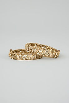 Antique Gold Finish Moissanite Kadas (Set Of 2)