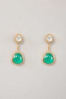 Gold Finish Moissanite & Green Stone Necklace Set