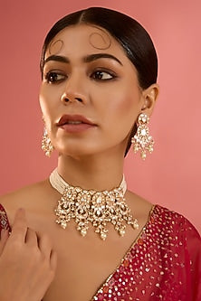 Gold Plated Kundan Polki & Pearl Choker Necklace Set