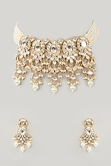 Gold Plated Kundan Polki & Pearl Choker Necklace Set