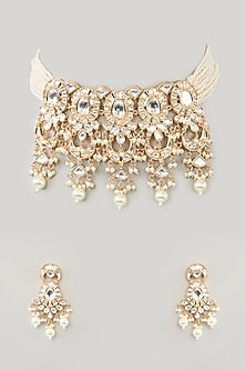 Gold Plated Kundan Polki & Pearl Choker Necklace Set
