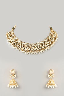 Gold Finish Moissanite & Pearl Necklace Set