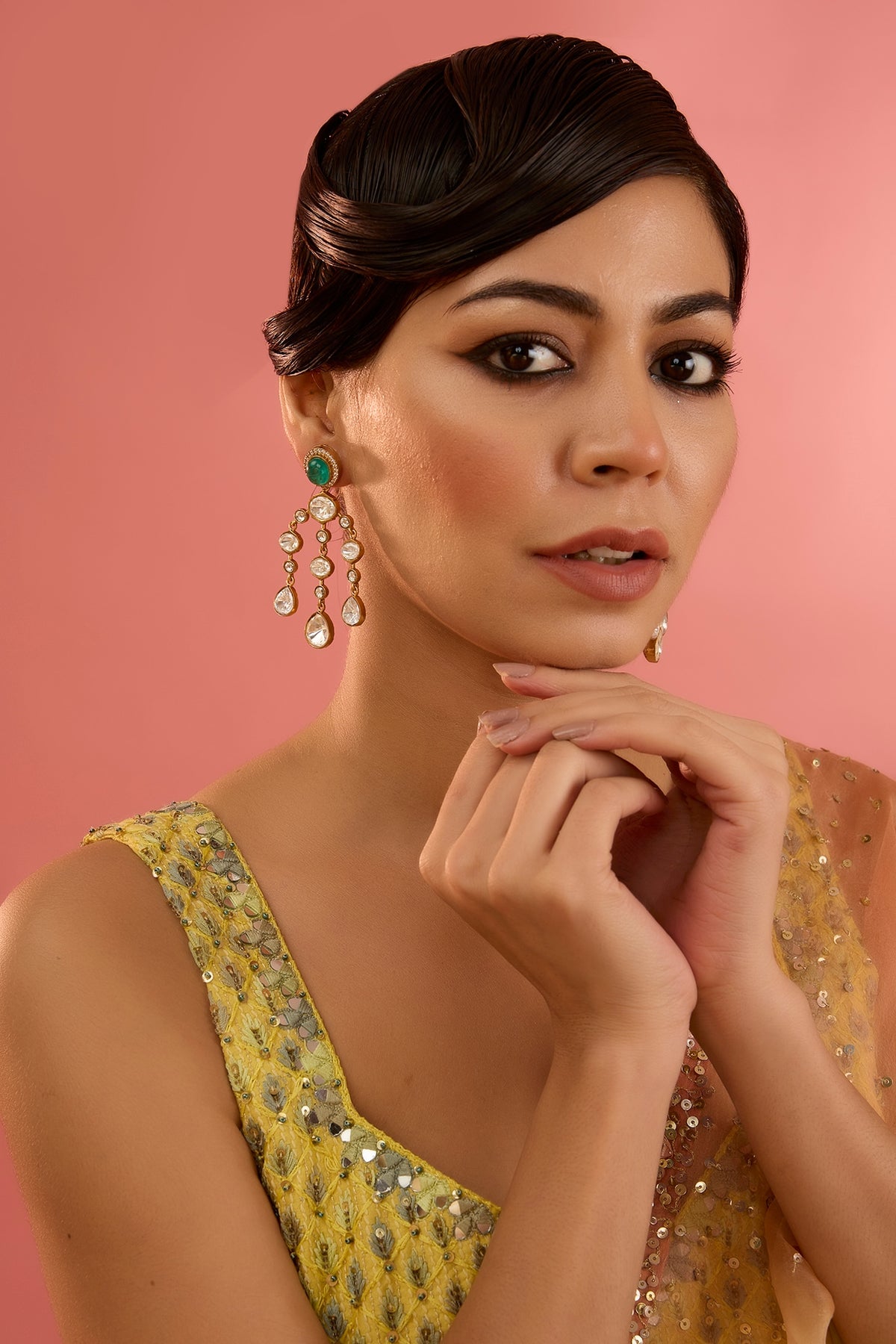 Gold Finish Moissanite Dangler Earrings