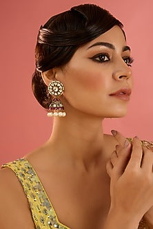 Gold Finish Moissanite Jhumka Earrings