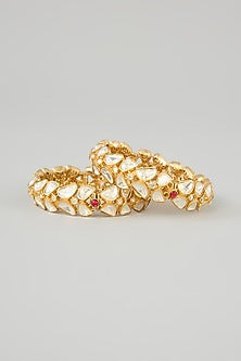 Gold Finish Moissanite Kadas (Set Of 2)