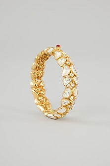 Gold Finish Moissanite Kadas (Set Of 2)