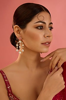 Gold Finish Moissanite & Pink Stone Dangler Earrings