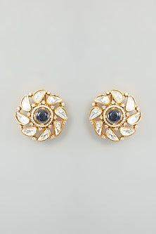 Gold Finish Moissanite & Blue Stone Stud Earrings
