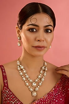 Gold Finish Moissanite Layered Long Necklace Set