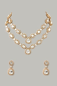 Gold Finish Moissanite Layered Long Necklace Set