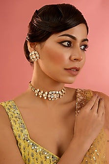 Gold Finish Moissanite Choker Necklace Set