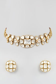 Gold Finish Moissanite Choker Necklace Set