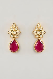 Gold Finish Moissanite & Red Stone Choker Necklace Set