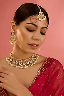 Gold Finish Kundan Polki Necklace Set