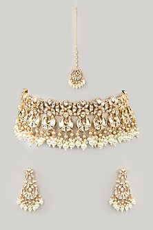 Gold Finish Kundan Polki Necklace Set