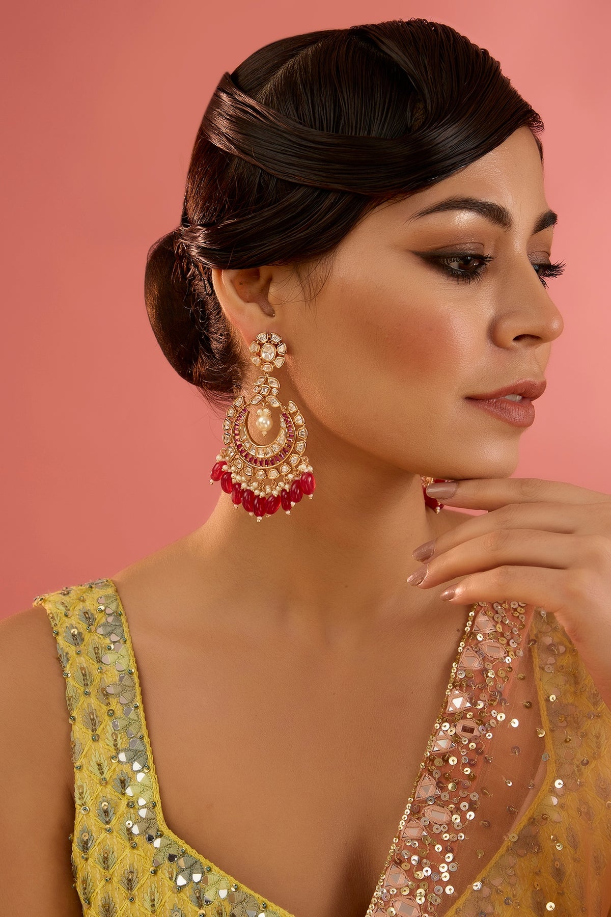 Gold Finish Moissanite Chandbali Earrings