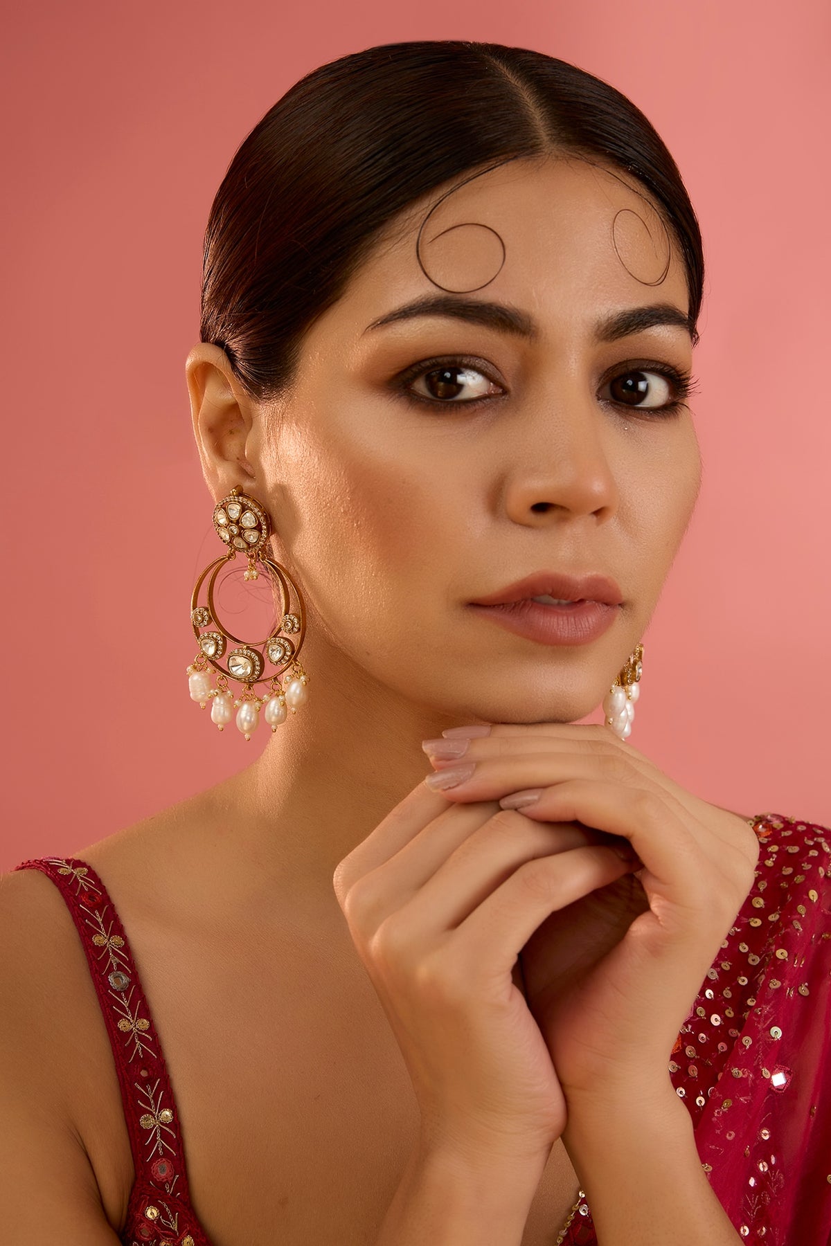 Gold Finish Moissanite Chandbali Earrings