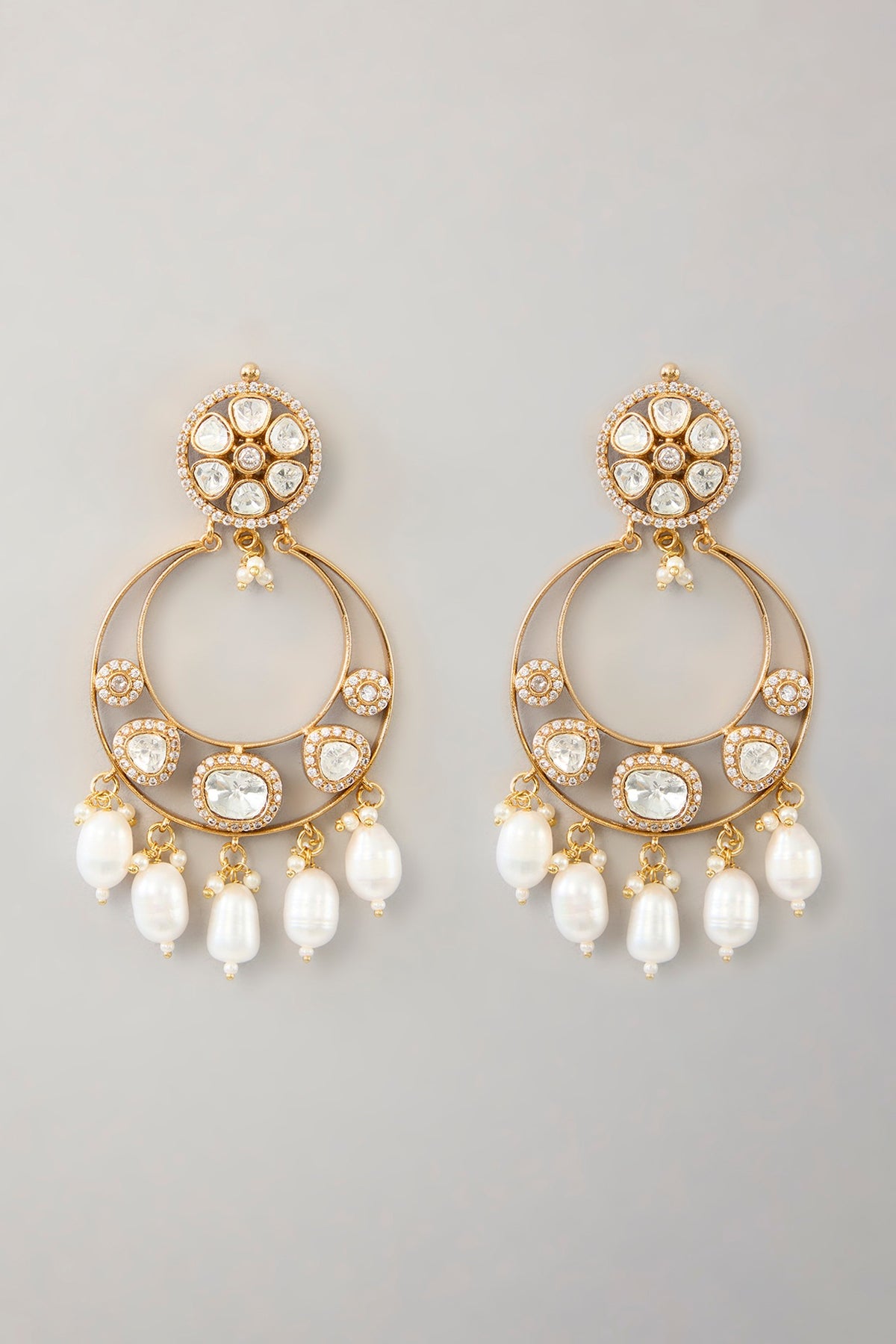 Gold Finish Moissanite Chandbali Earrings