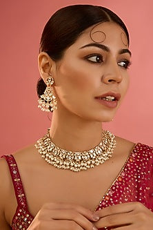 Gold Plated Kundan Polki Necklace Set