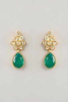 Gold Finish Moissanite & Green Stone Choker Necklace Set