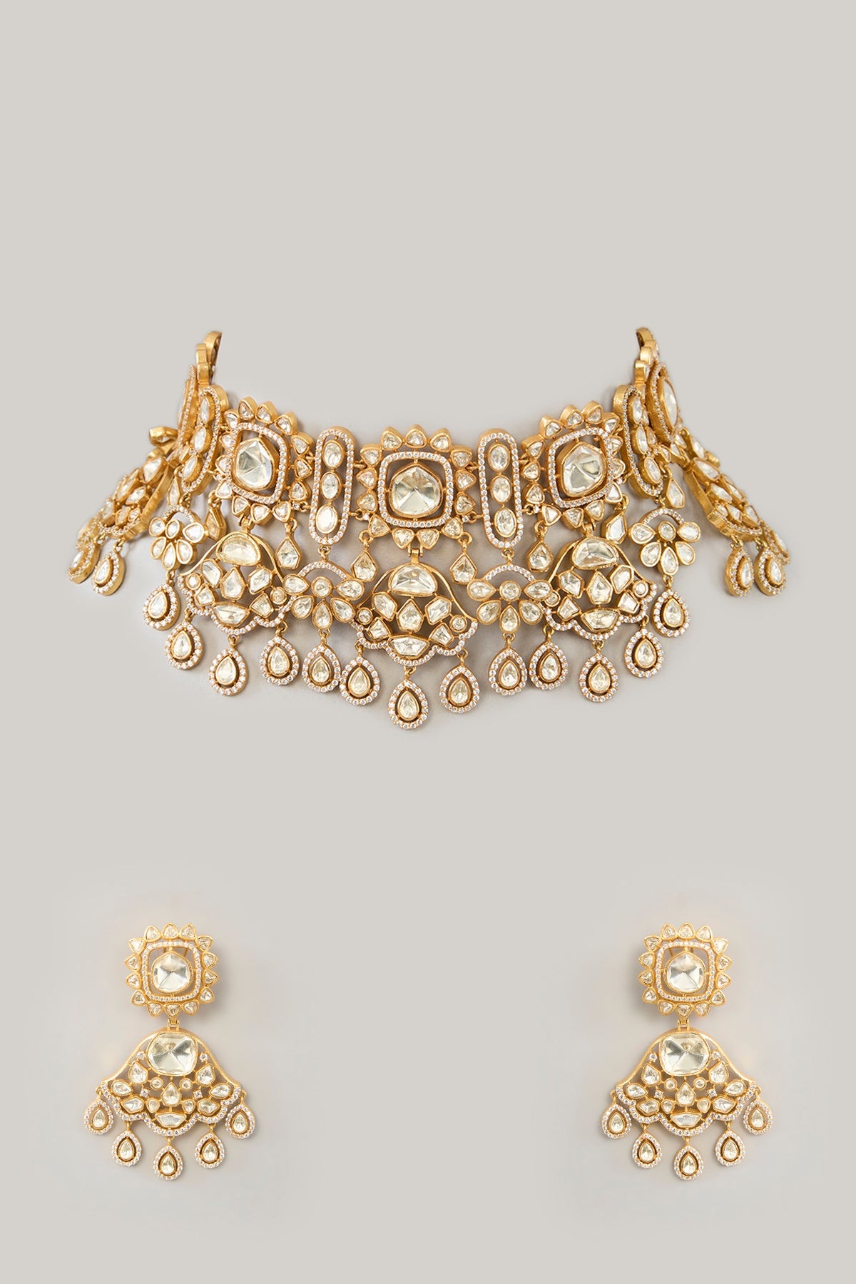 Gold Finish Moissanite & Pearl Necklace Set