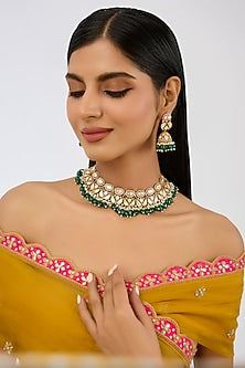 Gold Finish Moissanite & Pearl Necklace Set