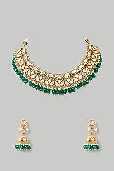 Gold Finish Moissanite & Pearl Necklace Set