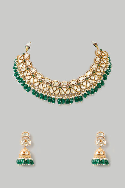 Gold Finish Moissanite & Pearl Necklace Set