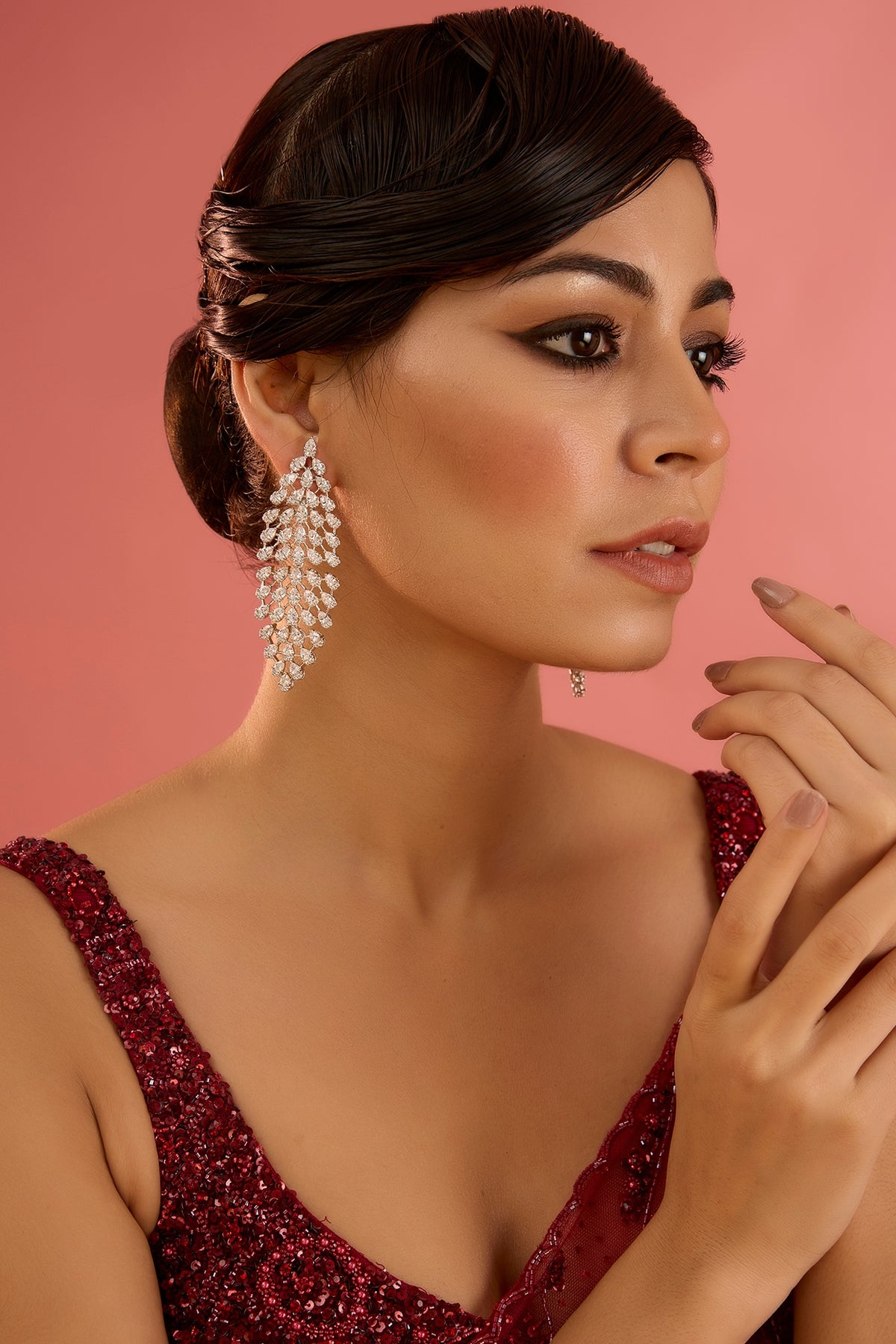 White Finish Diamond Dangler Earrings