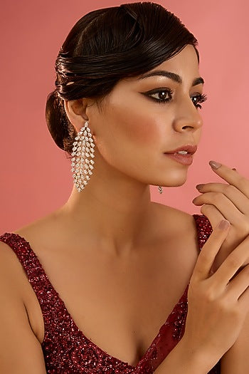 White Finish Diamond Dangler Earrings