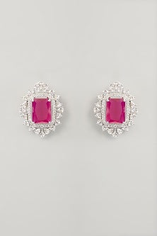 White Finish Diamond & Ruby Stone Choker Necklace Set