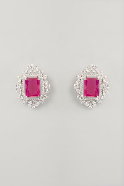 White Finish Diamond & Ruby Stone Choker Necklace Set