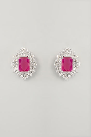 White Finish Diamond & Ruby Stone Choker Necklace Set