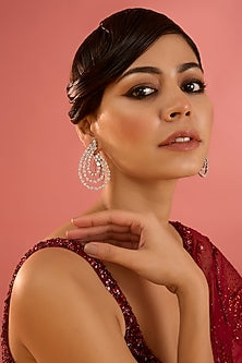 White Finish Diamond Hoop Earrings