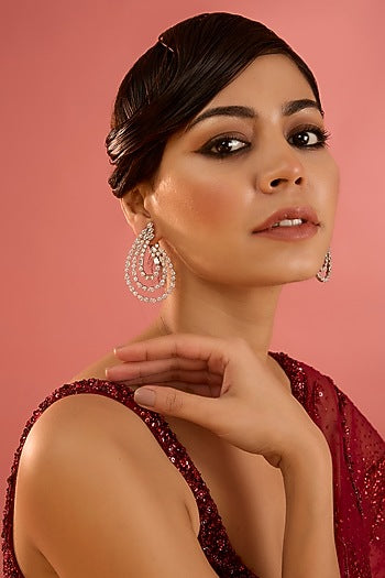 White Finish Diamond Hoop Earrings