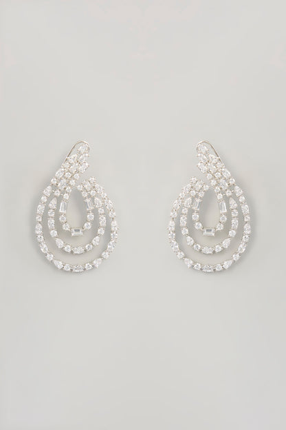 White Finish Diamond Hoop Earrings