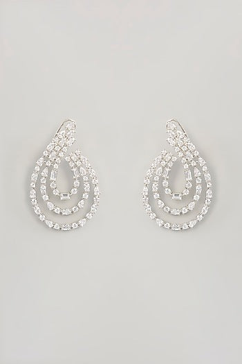 White Finish Diamond Hoop Earrings