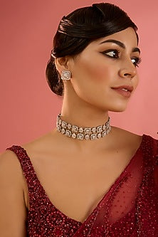 White Finish Diamond Choker Necklace Set