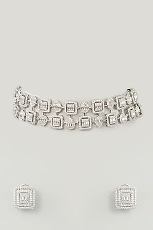 White Finish Diamond Choker Necklace Set