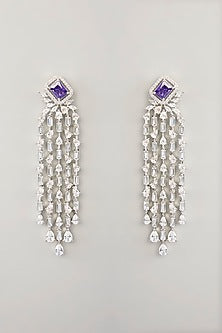 White Finish Diamond & Purple Stone Dangler Earrings