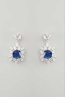 White Finish Diamond & Blue Sapphire Stone Layered Necklace Set
