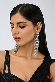 White Finish Diamond & Purple Stone Dangler Earrings
