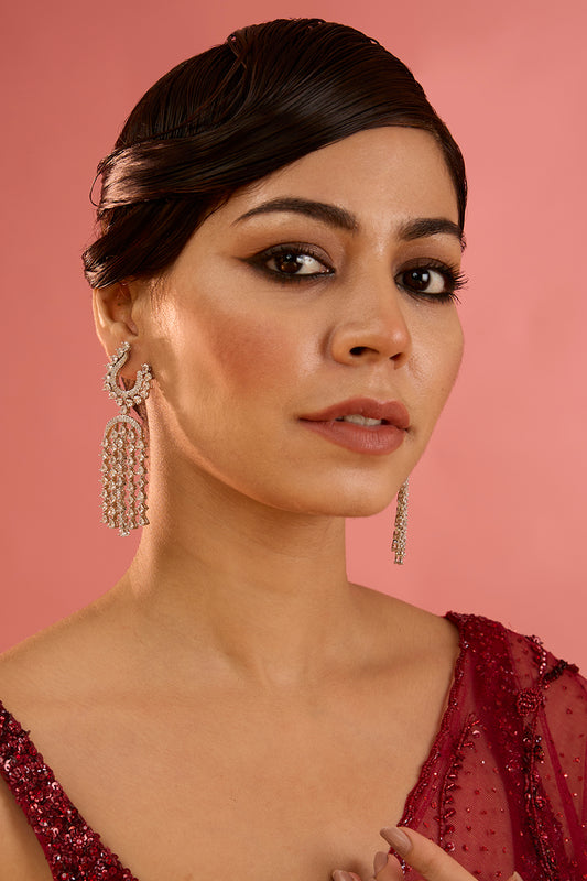 White Finish Diamond Dangler Earrings