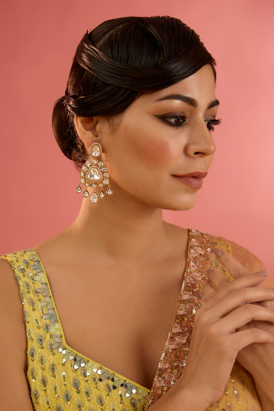 Gold Finish Moissanite Dangler Earrings